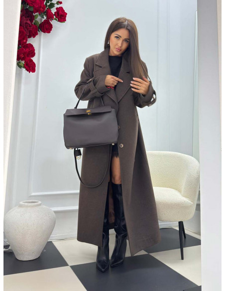 Długi płaszcz zapinany na guziki COLLEEN - czekoladowy