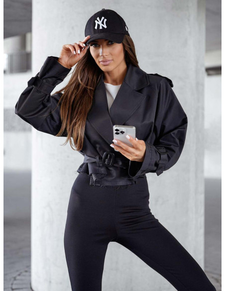 Bawełniana krótka kurtka trencz CATILIN - czarny