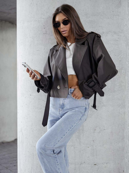 Bawełniana krótka kurtka trencz CATILIN - grafitowa