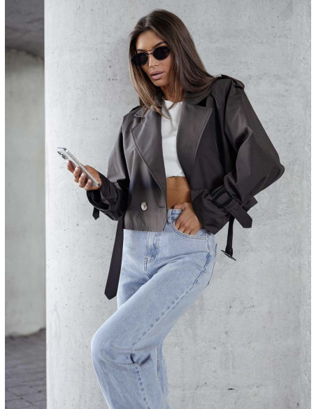 Bawełniana krótka kurtka trencz CATILIN - grafitowa