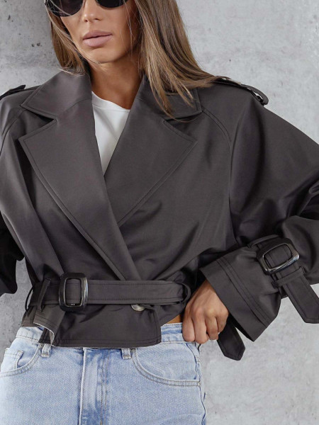 Bawełniana krótka kurtka trencz CATILIN - grafitowa 2