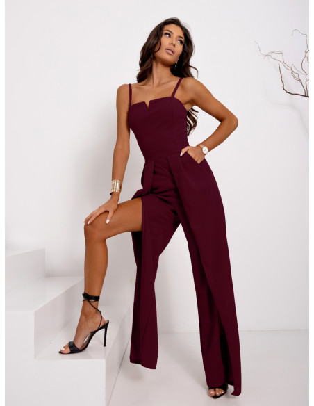 Kombinezon z rozcięciami na nogawkach ZALIJA - bordowy