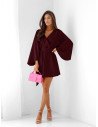 Sukienka mini z przekładanym dekoltem ALIA - bordowa