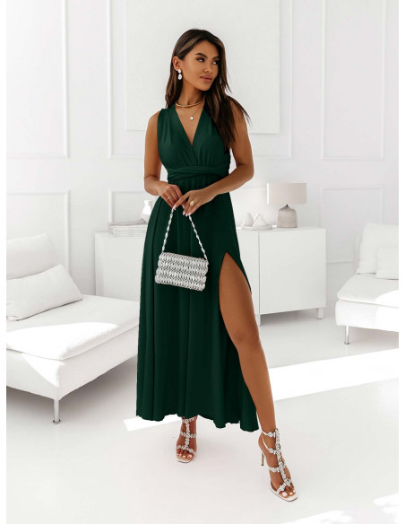 Sukienka maxi wiązana na wiele sposobów - ELSA - butelkowa zieleń