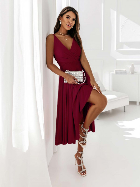 Sukienka midi na ramiączkach AGNES - bordowa