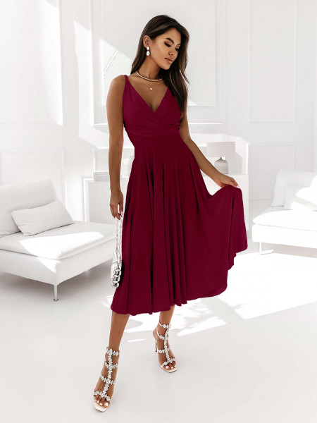 Sukienka midi na ramiączkach AGNES - bordowa 2