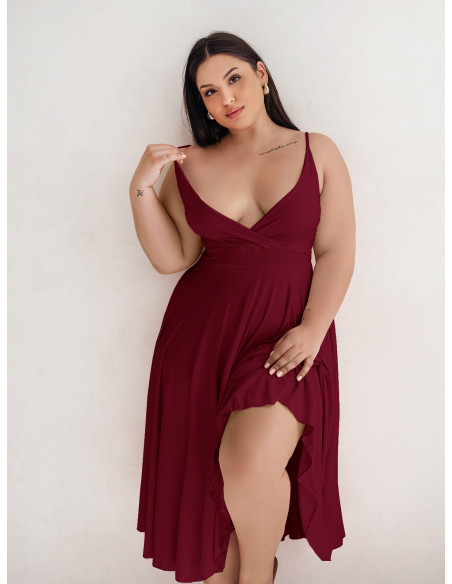 Sukienka midi PLUS SIZE na ramiączkach AGNES - bordowa