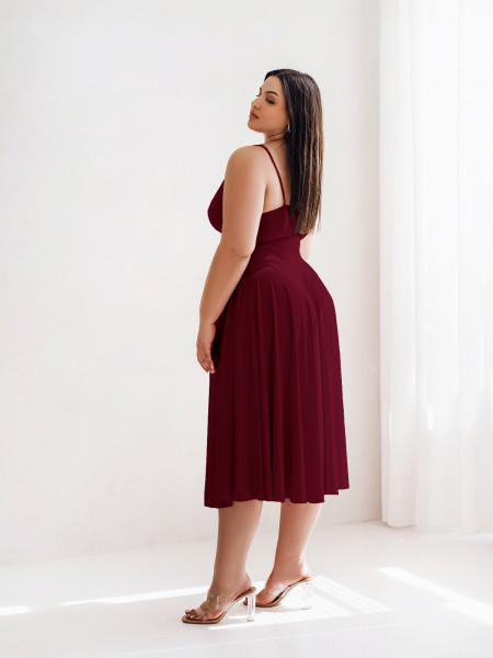 Sukienka midi PLUS SIZE na ramiączkach AGNES - bordowa 2