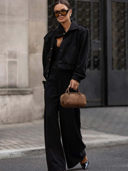 Stylowe szerokie spodnie z zamszu ANAHI - czarne 2