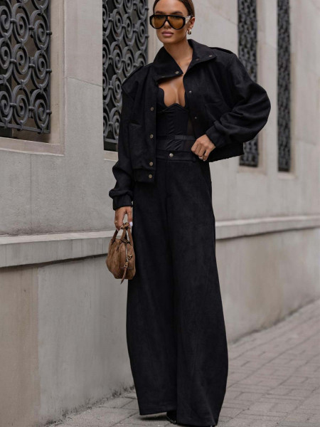 Stylowe szerokie spodnie z zamszu ANAHI - czarne