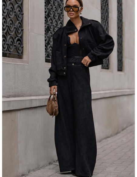 Stylowe szerokie spodnie z zamszu ANAHI - czarne