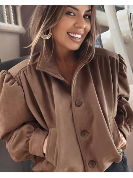 Krótka zamszowa kurtka bomberka ALIVIA - cappuccino 2