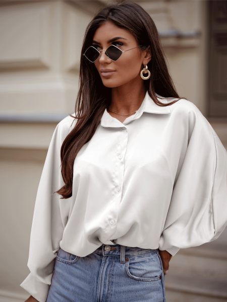 Satynowa koszula oversize CORALIE - biała 2