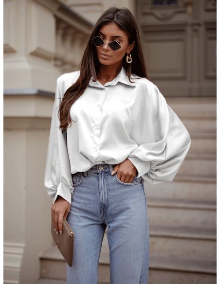 Satynowa koszula oversize CORALIE - biała