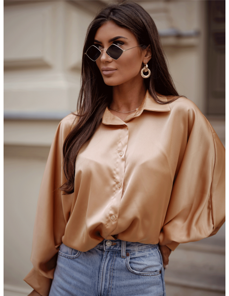 Satynowa koszula oversize CORALIE - beżowa