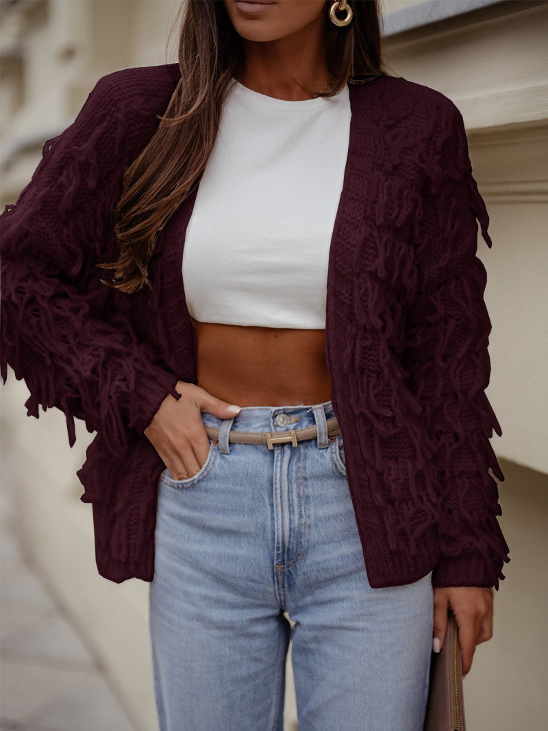 Sweter kardigan z frędzlami DOANIE -...