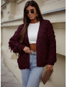 Sweter kardigan z frędzlami DOANIE - bordowy