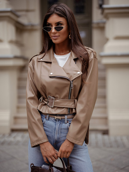 Krótka ramoneska z ekoskóry CORINNE - capuccino