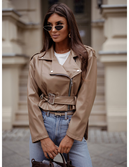 Krótka ramoneska z ekoskóry CORINNE - capuccino