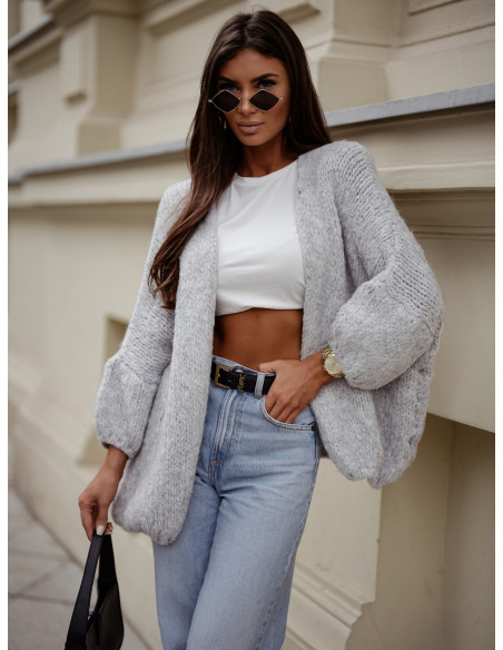 Wełniany sweter kardigan EMMA - szary