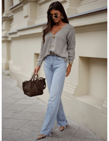 Sweter kardigan z ozdobnymi guzikami SASKIA - szary