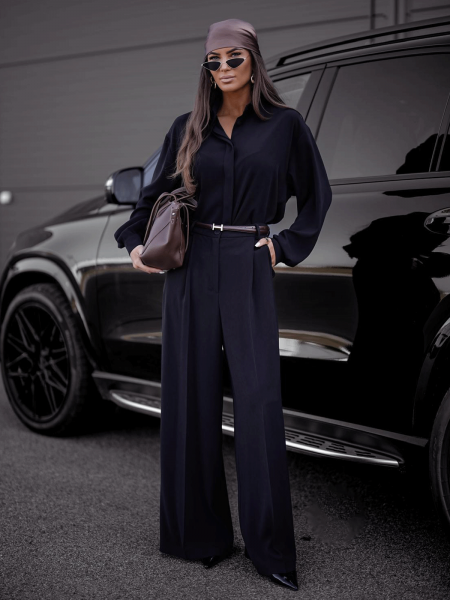 Komplet z wiskozy koszula i spodnie CALLA - czarny