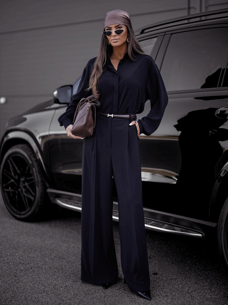 Komplet z wiskozy koszula i spodnie CALLA - czarny