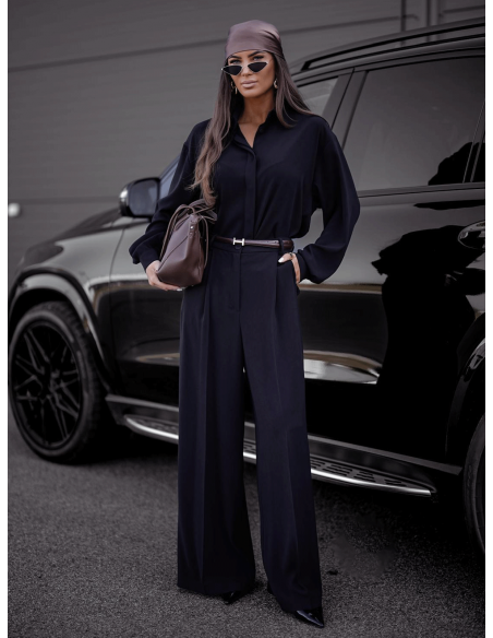 Komplet z wiskozy koszula i spodnie CALLA - czarny