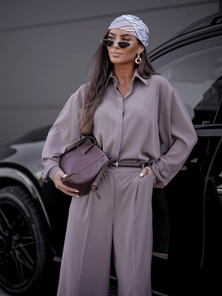 Komplet z wiskozy koszula i spodnie CALLA - mocha mousse 2