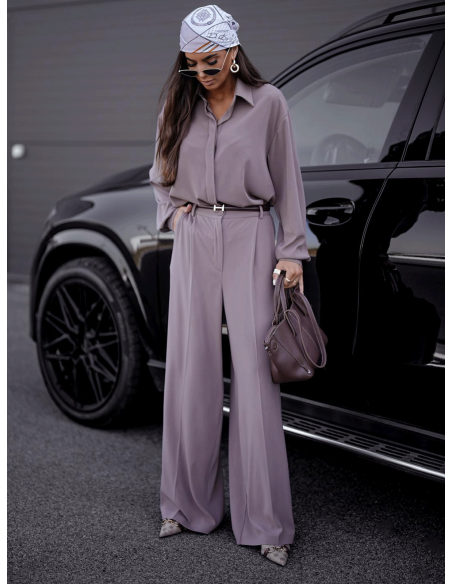 Komplet z wiskozy koszula i spodnie CALLA - mocha mousse