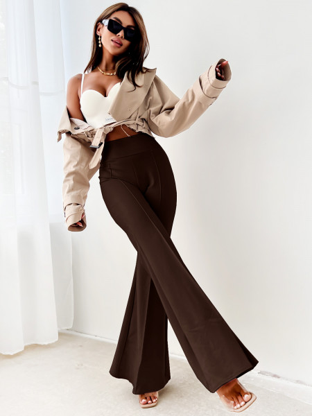Dopasowane spodnie dzwony modelujące MERRY - czekoladowe 2
