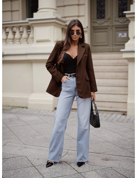 Stylowa marynarka z podszewką TANAVI - czekoladowa