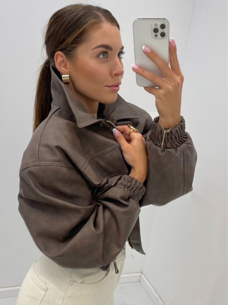 Krótka kurtka bomberka z ekoskóry EIRLLYS - cappuccino 2