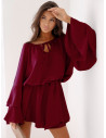 Sukienka oversize z falbanami na rękawach ZUMA - bordowa