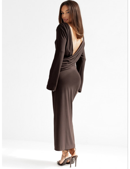 Stylowa bawełniana sukienka maxi AIMEE - czekoladowa