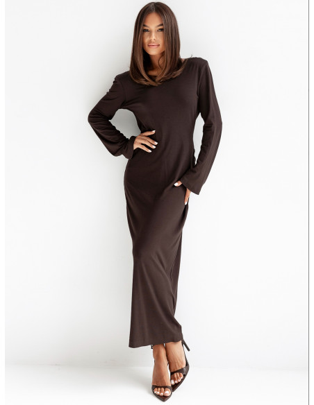 Stylowa bawełniana sukienka maxi AIMEE - czekoladowa