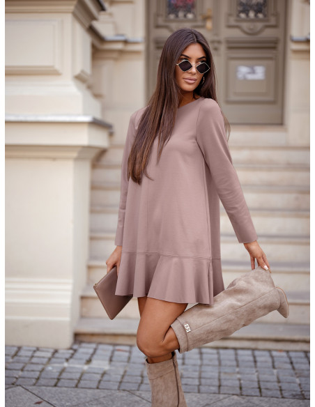 Trapezowa sukienka mini z falbaną ORISSA - brudny róż