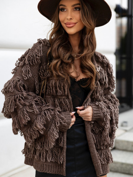 Sweter kardigan z domieszką wełny ZELVI - mocha mousse 2