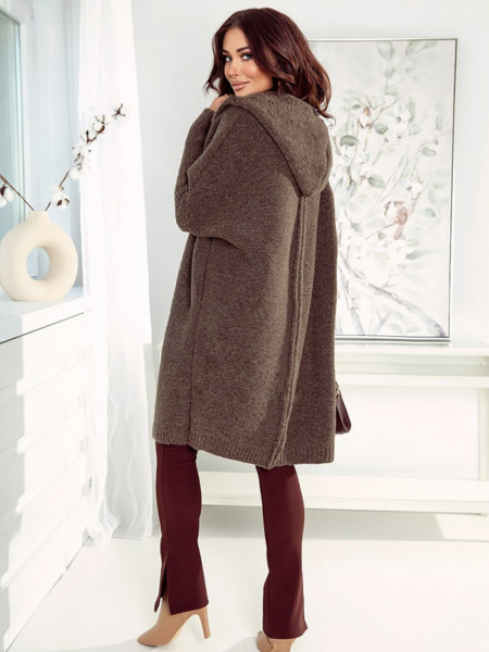 Długi sweter kardigan z kapturem HARIET - czekoladowy 2