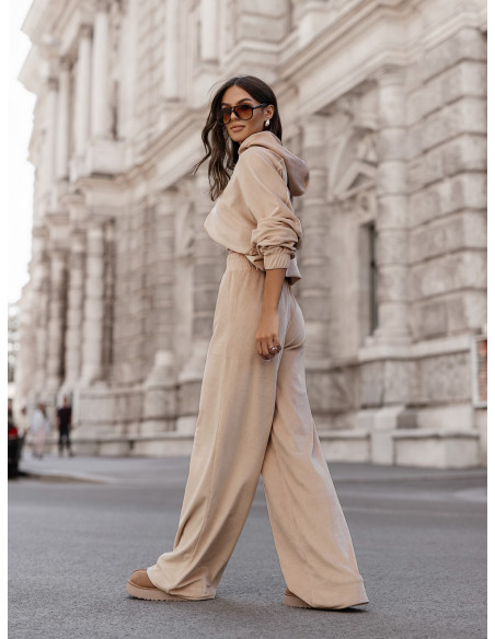 Welurowy dres bluza i szerokie spodnie MAXIM - beżowy