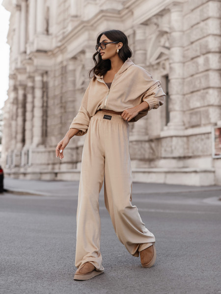 Welurowy dres bluza i szerokie spodnie MAXIM - beżowy 2