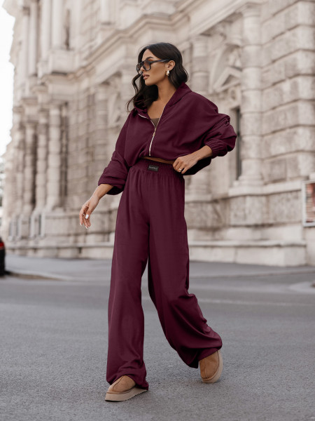 Welurowy dres bluza i szerokie spodnie MAXIM - bordowy