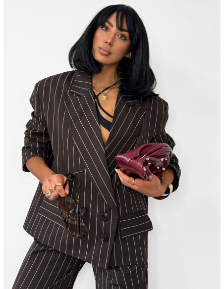 Marynarka oversize w prążek HILMA - czekoladowa