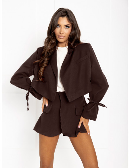 Komplet marynarka i spódnico-spodenki HOLLI - czekoladowy