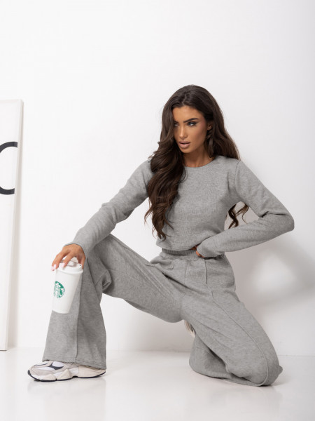 Komplet dzianinowy z szerokimi spodniami DANEB - szary