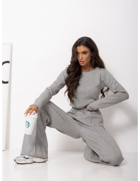 Komplet dzianinowy z szerokimi spodniami DANEB - szary