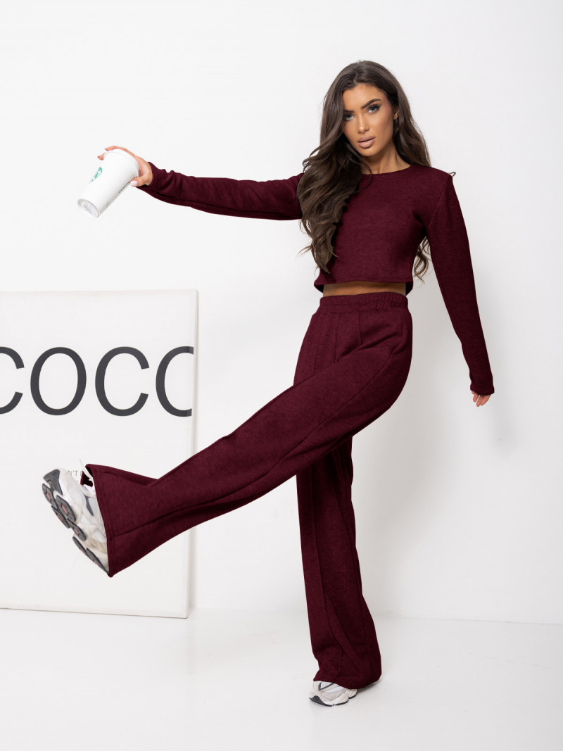 Komplet dzianinowy z szerokimi spodniami DANEB - bordowy