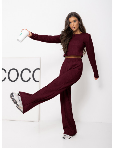 Komplet dzianinowy z szerokimi spodniami DANEB - bordowy
