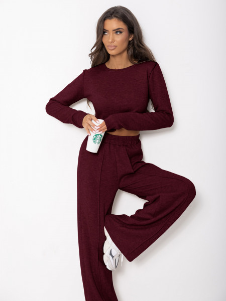 Komplet dzianinowy z szerokimi spodniami DANEB - bordowy 2