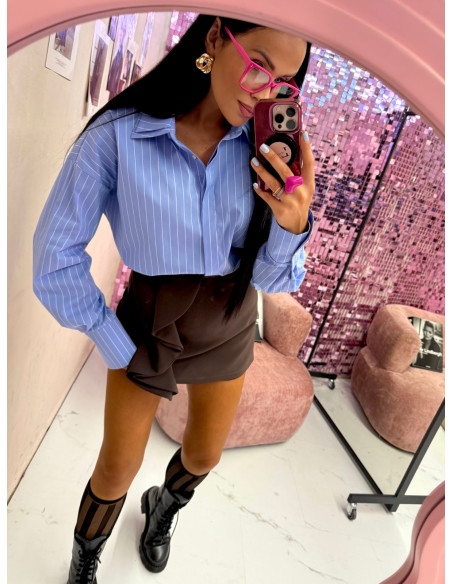 Bawełniana koszula w paski SHARI - niebieska